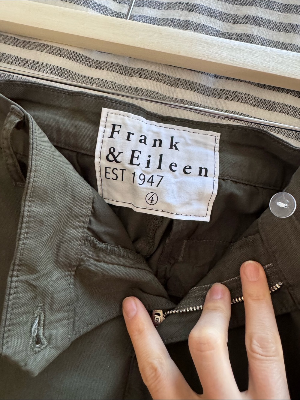 Frank & Eileen Olive Green Cropped Pants with Gold Side Stripe - Picture 4 of 9